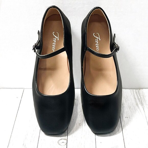 New Women Black Square Toe Mary Jane Ballet Flats - Picture 3 of 4